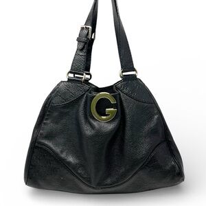 Vintage Gucci Charlotte GG Logo Monogram Shoulder Hobo Bag Tote Black Leather